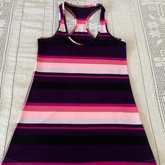 Lululemon Cool Racerback pink, coral, purple & black stripe fits size 4 or 6 - Picture 1 of 8